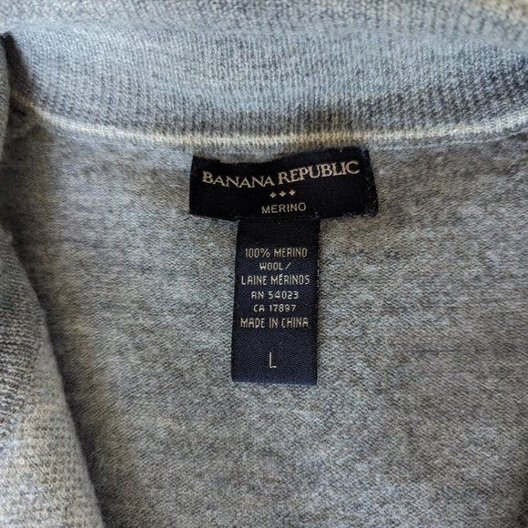 Banana Republic Full Zip Sweater Argyle Gray Merino Wool - Picture 5 of 5